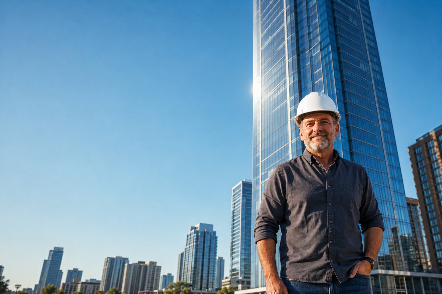 High-rise construction at golden hour